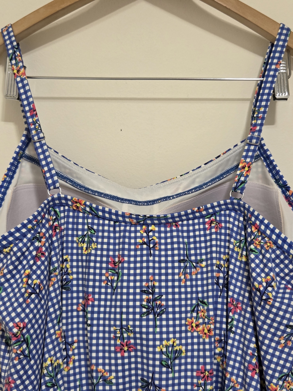 Lands' End Blouson Tankini -  Electric Blue Botanical Check - Picture 13 of 16